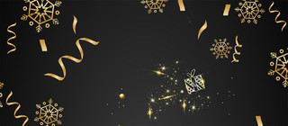黑色背景金色彩带金沙圣诞节海报背景